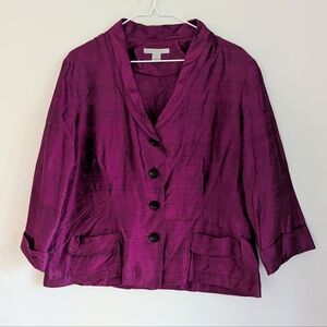 Tavora Women's 12 Textured Silk Suit Jacket 3/4 Sleeve Pockets Magenta Purple